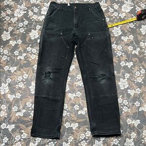 Carhartt Men's Black Relaxed Jeans Original Fit Faded Vintage Cotton Double Knee